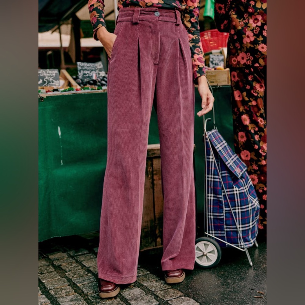 Sézane Theophile Trousers in Rosewood Corduroy, French Size 36 (US Size 4)